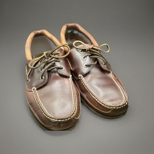 Dunham Captain Boat Shoes Brown Leather Lace Up Moc Toe Men's US Size 14B Narr‎
